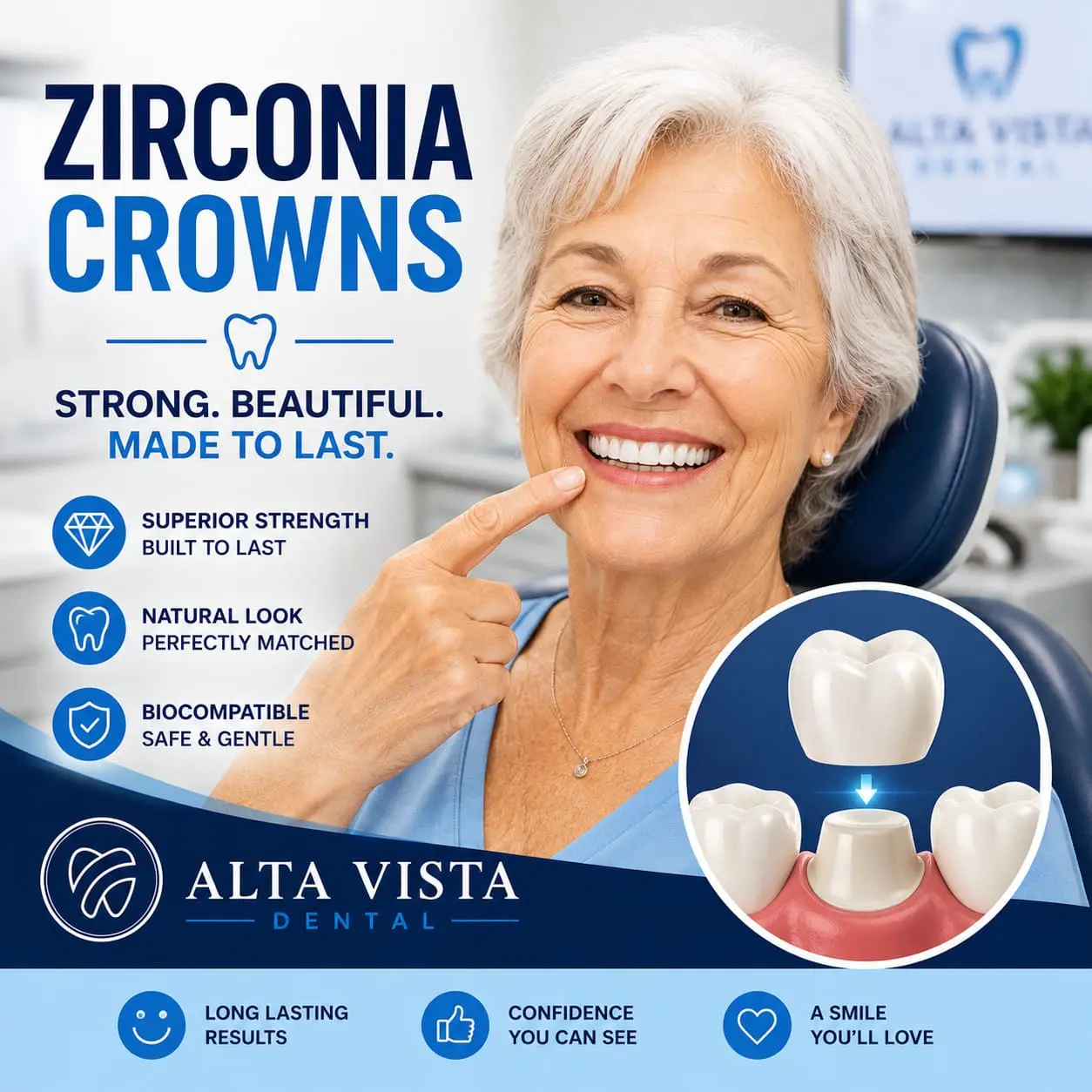 Zirconia crown restoration at Alta Vista Dental in Vista, CA