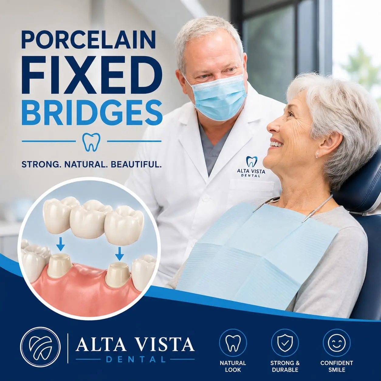 Porcelain fixed bridge restoration at Alta Vista Dental in Vista, CA