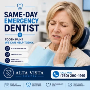 Same-day emergency dentist visit at Alta Vista Dental in Vista, CA